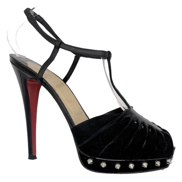 CHRISTIAN LOUBOUTIN Zigounette 140 Spike Accent T-Strap Heels Size 38EU 8US - Picture 4 of 16